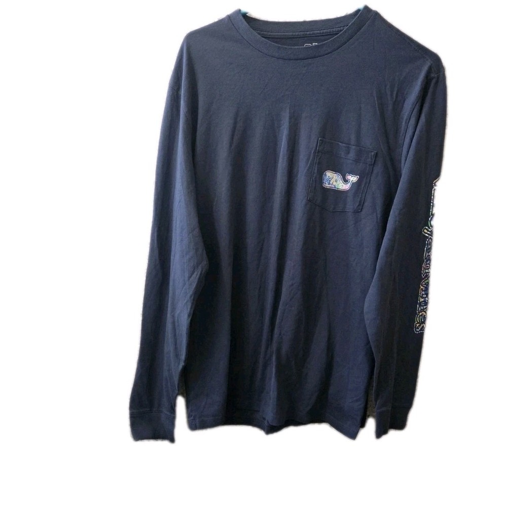 Vineyard Vines Men's Long Sleeve Whale Graphic T-Shirt Navy Size M 100% Cotton